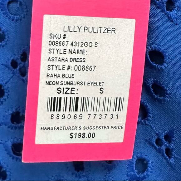 Lilly Pulitzer NWT Astara Dress Baha Blue Neon Sunburst Eyelet Size Small 198.00 - Picture 7 of 8